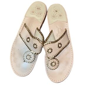 •JACK ROGERS•BEIGE & GOLD JACKS FLAT THE HAMPTONS SANDALS SIZE 9 EUC